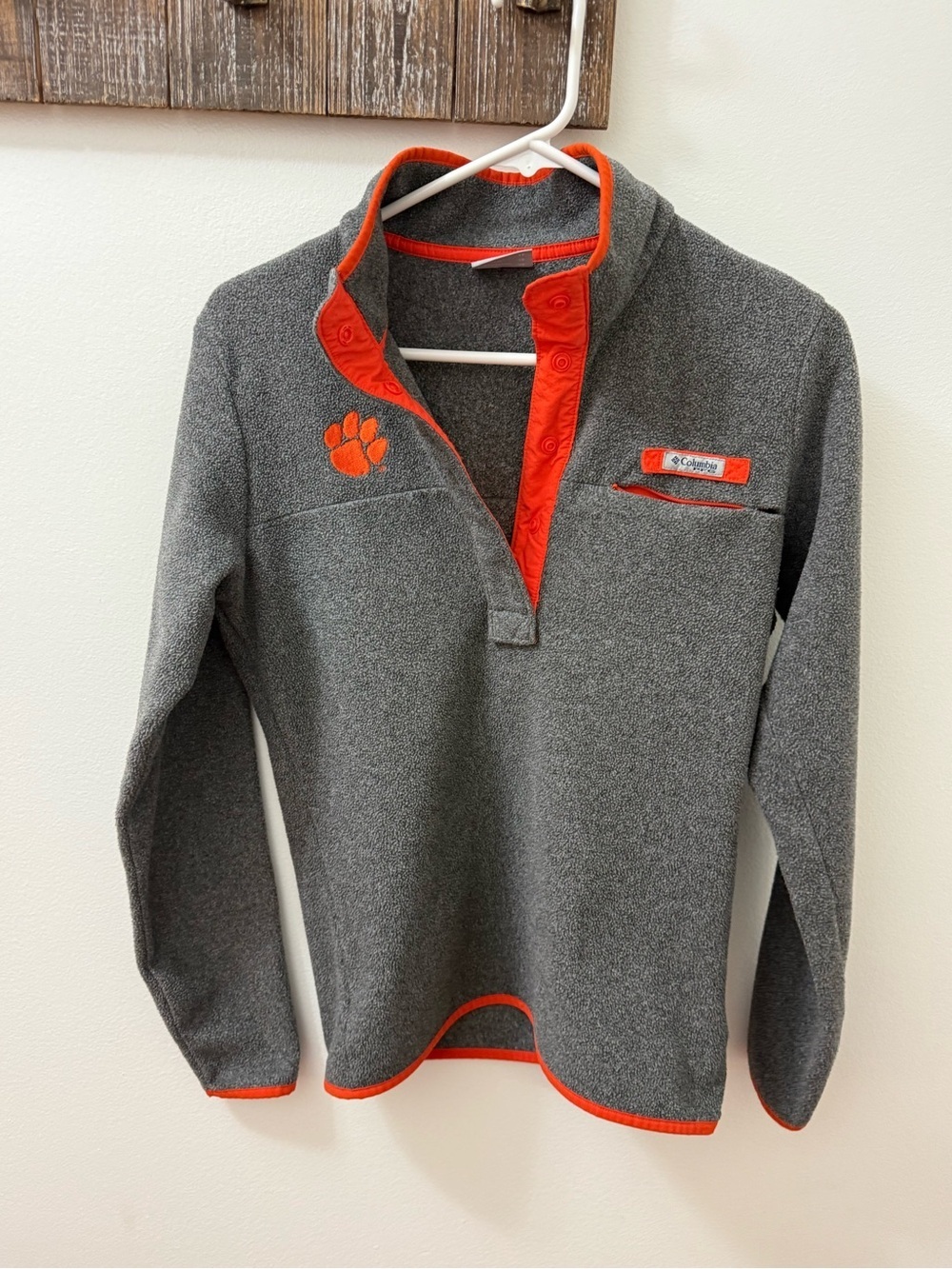 Columbia Gray Fleece Pullover with Orange Trim Clemson XS